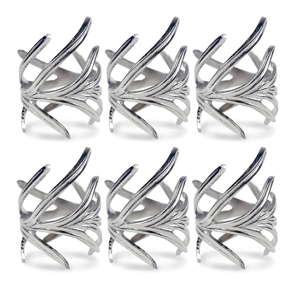 Antique Silver Branch Napkin Ring Set of 6 Metal Twig Leaf CAMZ32721